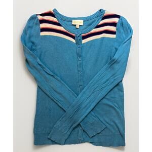 Vintage ModCloth Women’s Blue Striped Long Sleeve Button Up Sweater Size S Great